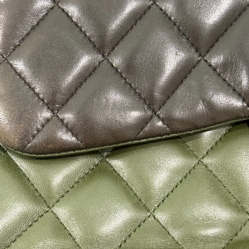 Chanel Classic Jumbo Double Flap Tri-Tone Green Quilted Lambskin Gold HW - Picture 9 of 12